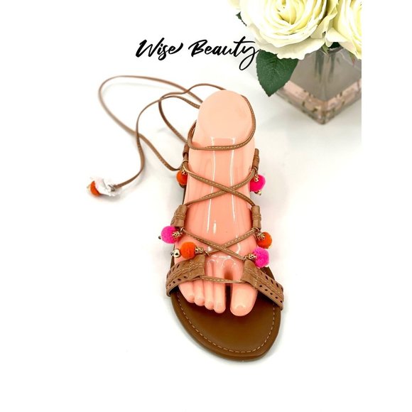 MADDEN GIRL Bailee Lace-Up Wrap Around Sandals Size 8.5 Shoe Tan Natural NEW - Picture 3 of 9